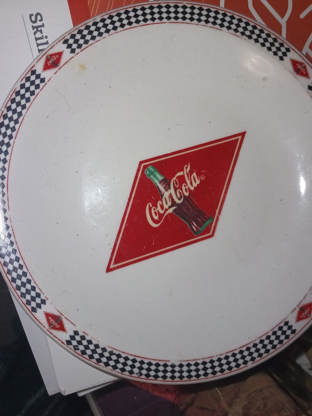 Coca-Cola White Ceramic Plate with Blue Logo